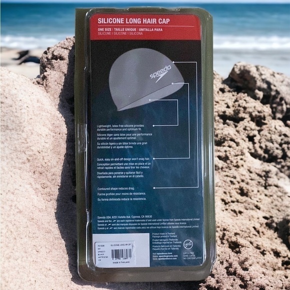 SPEEDO SILICONE Swim Cap for LONG Thick Hair SWIM CAP Black Goth NO LATEX NWT - Picture 5 of 11